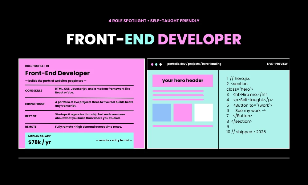 Facezem | 50 Remote Jobs That Pay Well Without a Degree (2026 Guide) 1. Front-End Web Developer