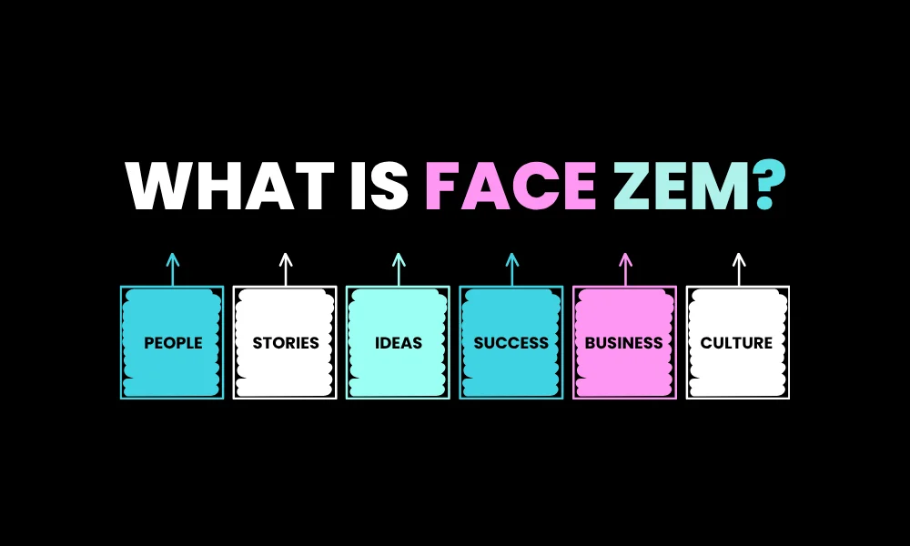 Infographic titled 'What Is Face Zem?' highlighting six core content pillars: People, Stories, Ideas, Success, Business, and Culture.