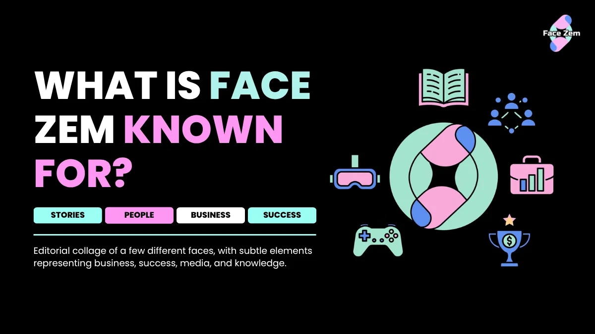 Face Zem platform diagram illustrating stories, tech, community, and success.
