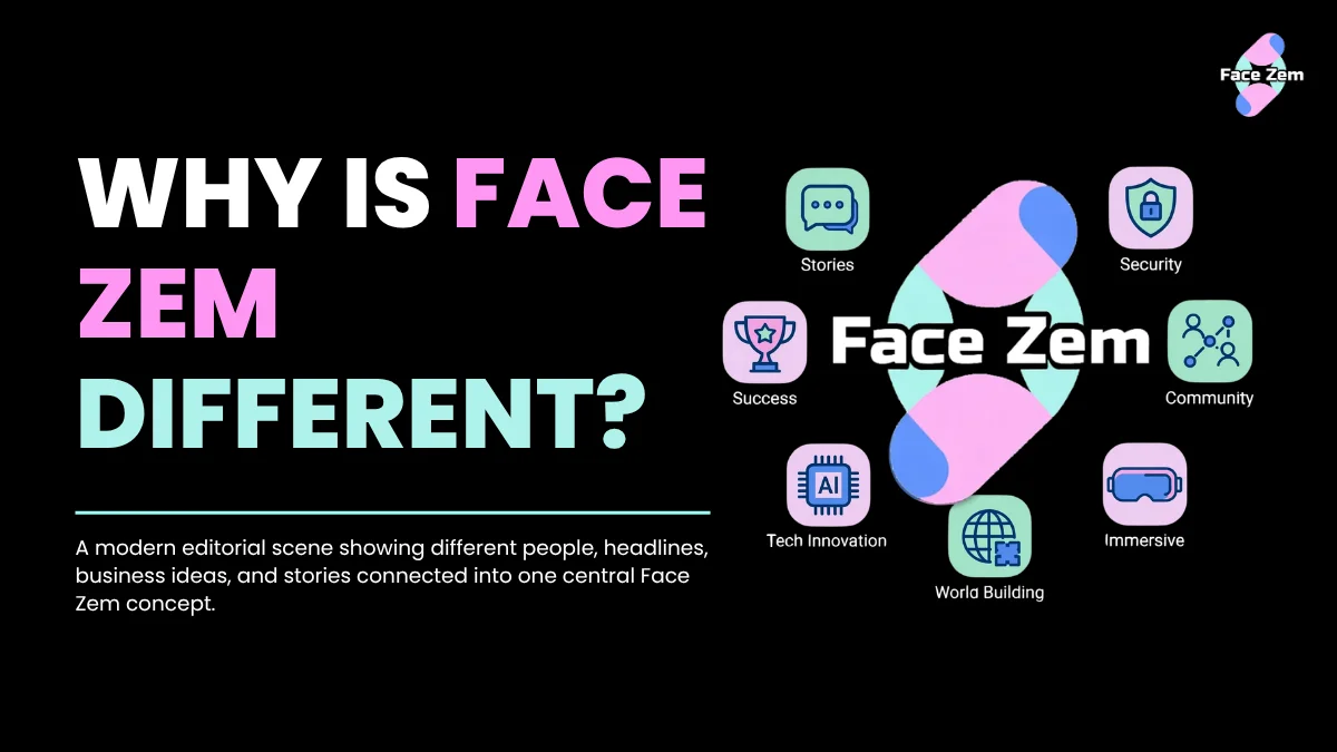 Face Zem brand concept showing storytelling, success, and tech innovation.