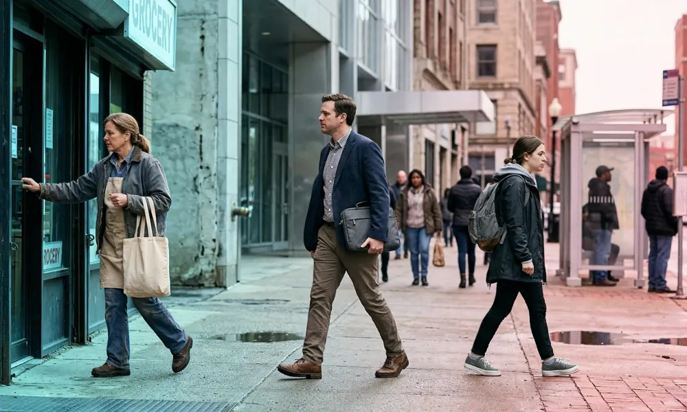 People walking down a busy city street representing diverse economic backgrounds and communities.